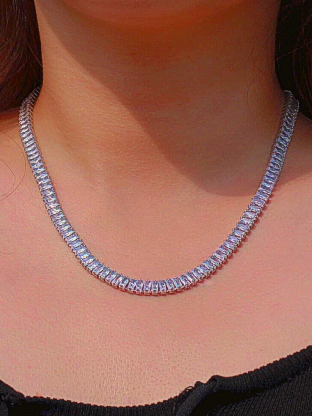 18K gold plated Baguette high quality Cubic Zirconia Tennis Necklace